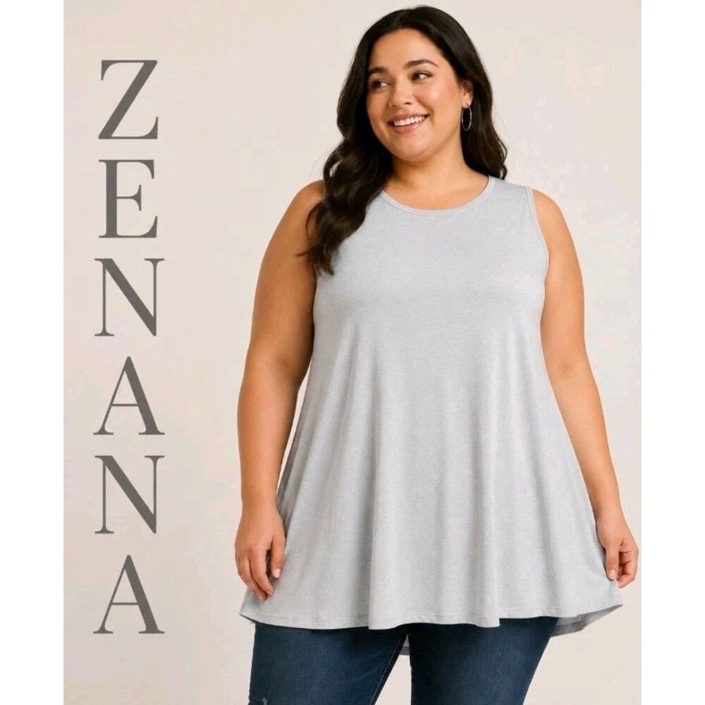 NWT Zenana Premium Womens 1X Minimalist Tunic Pocket Stretch Light Grey Tank Top